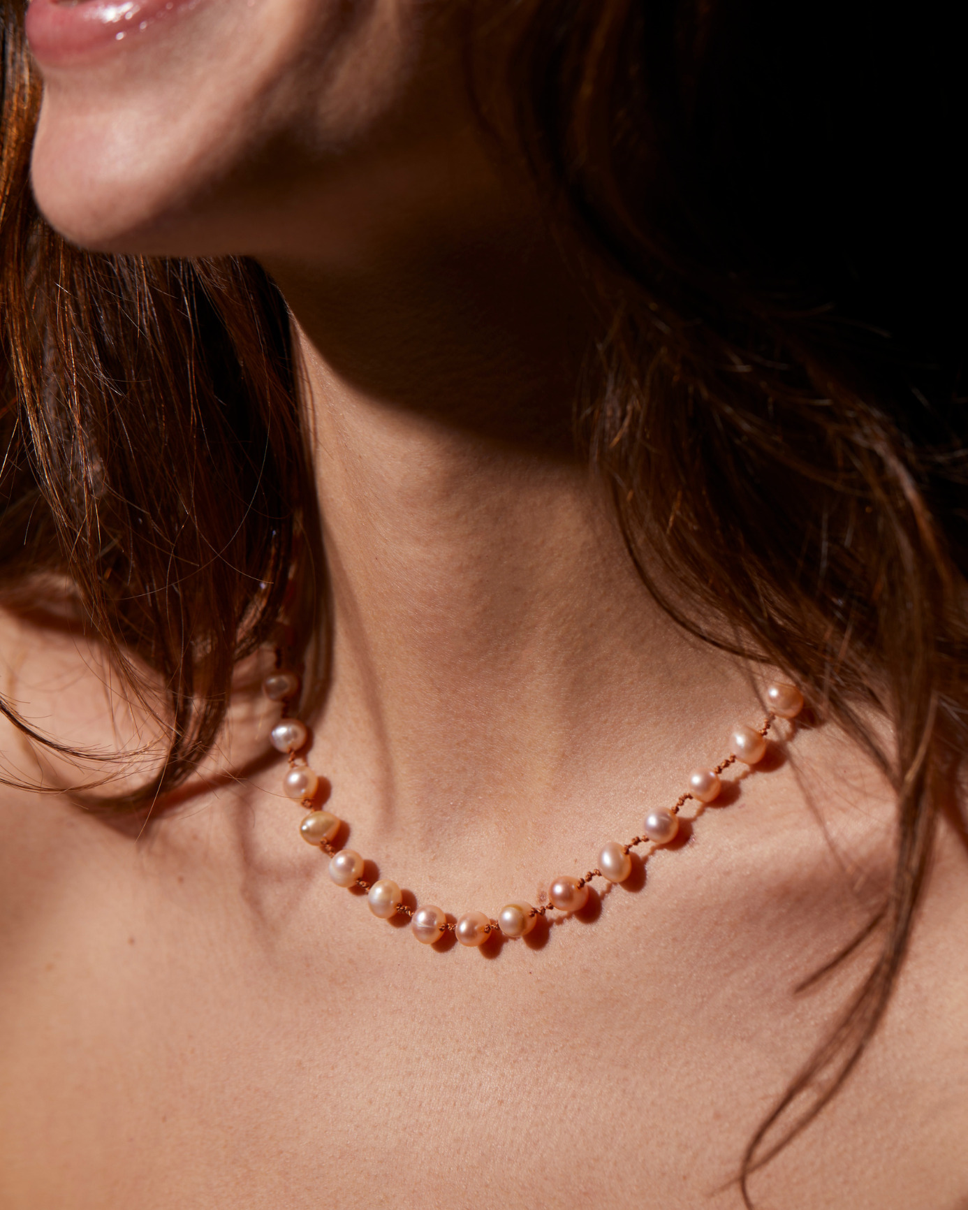 Collier 'Bird Pêche' avec perles pêche – bijou délicat fait main