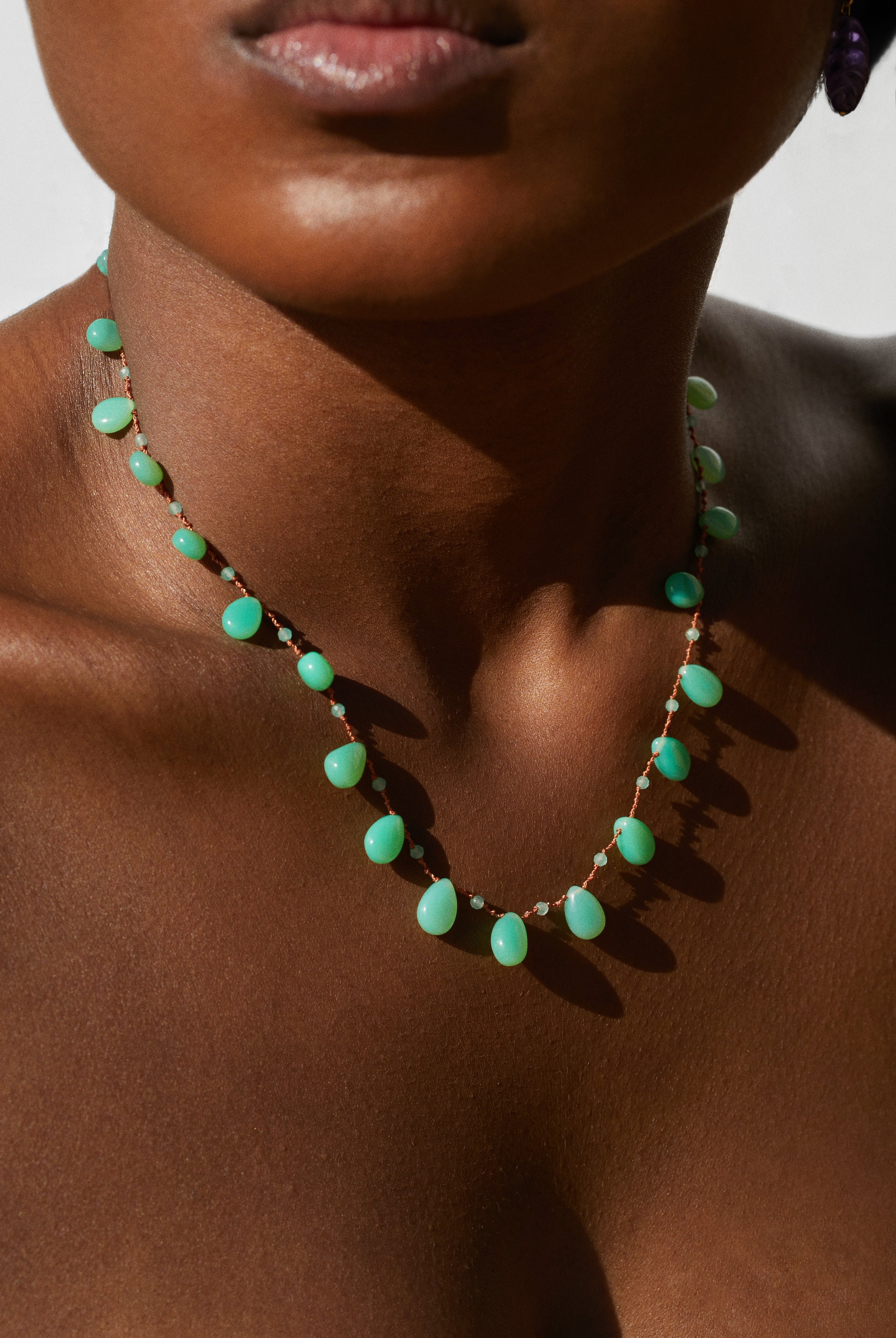 Collier 'Evergreen' Drops & Beads en chrysoprase – bijou fait main