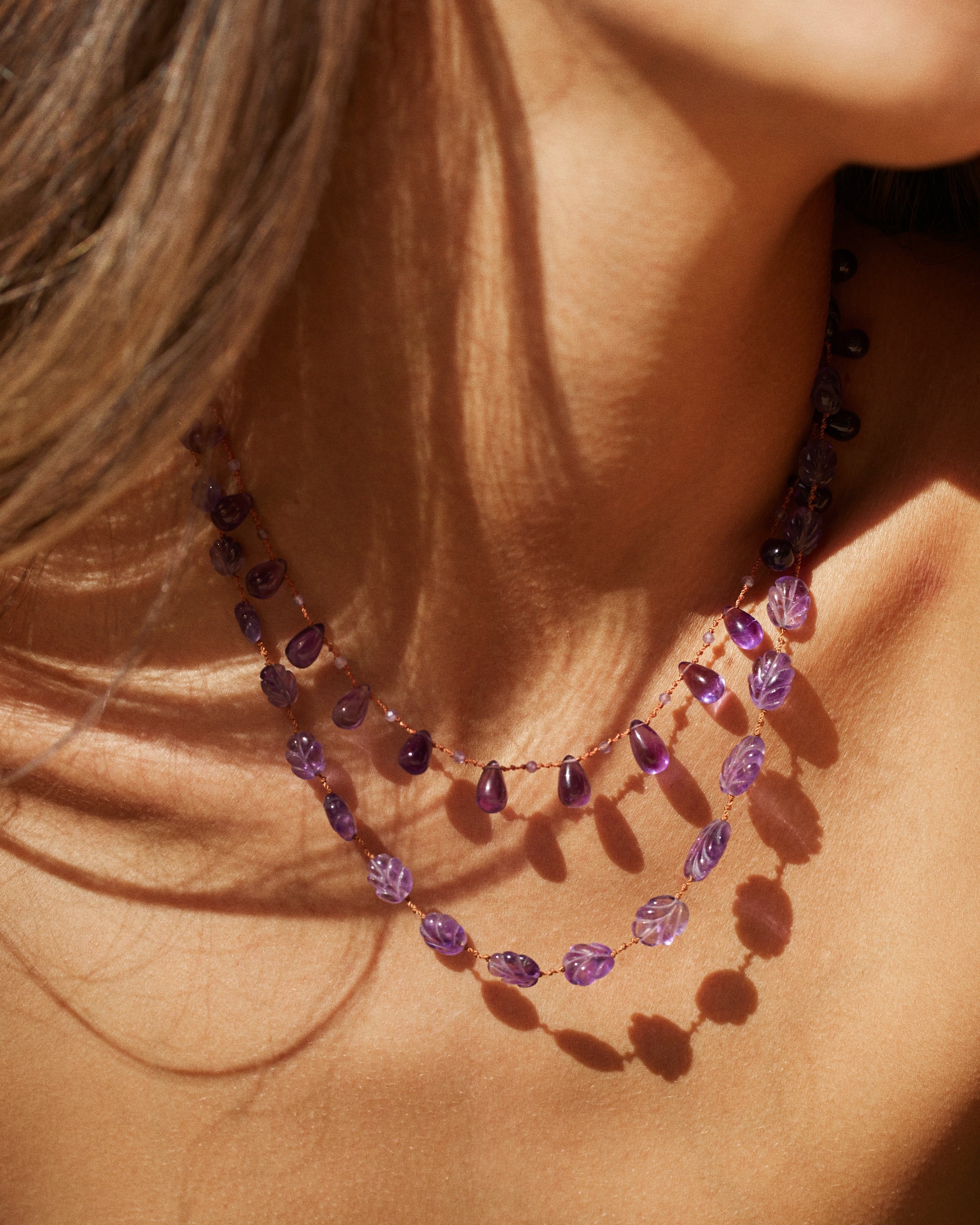 Collier 'Niilo' Drops & Beads en améthyste – bijou artisanal