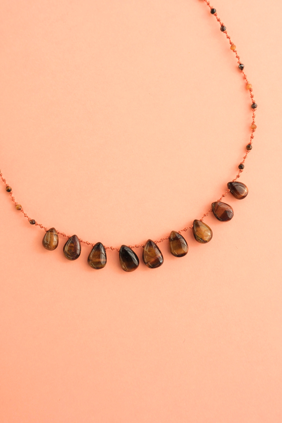 9-Drop Necklace in tiger's eye, another view — IVARENE Paris
