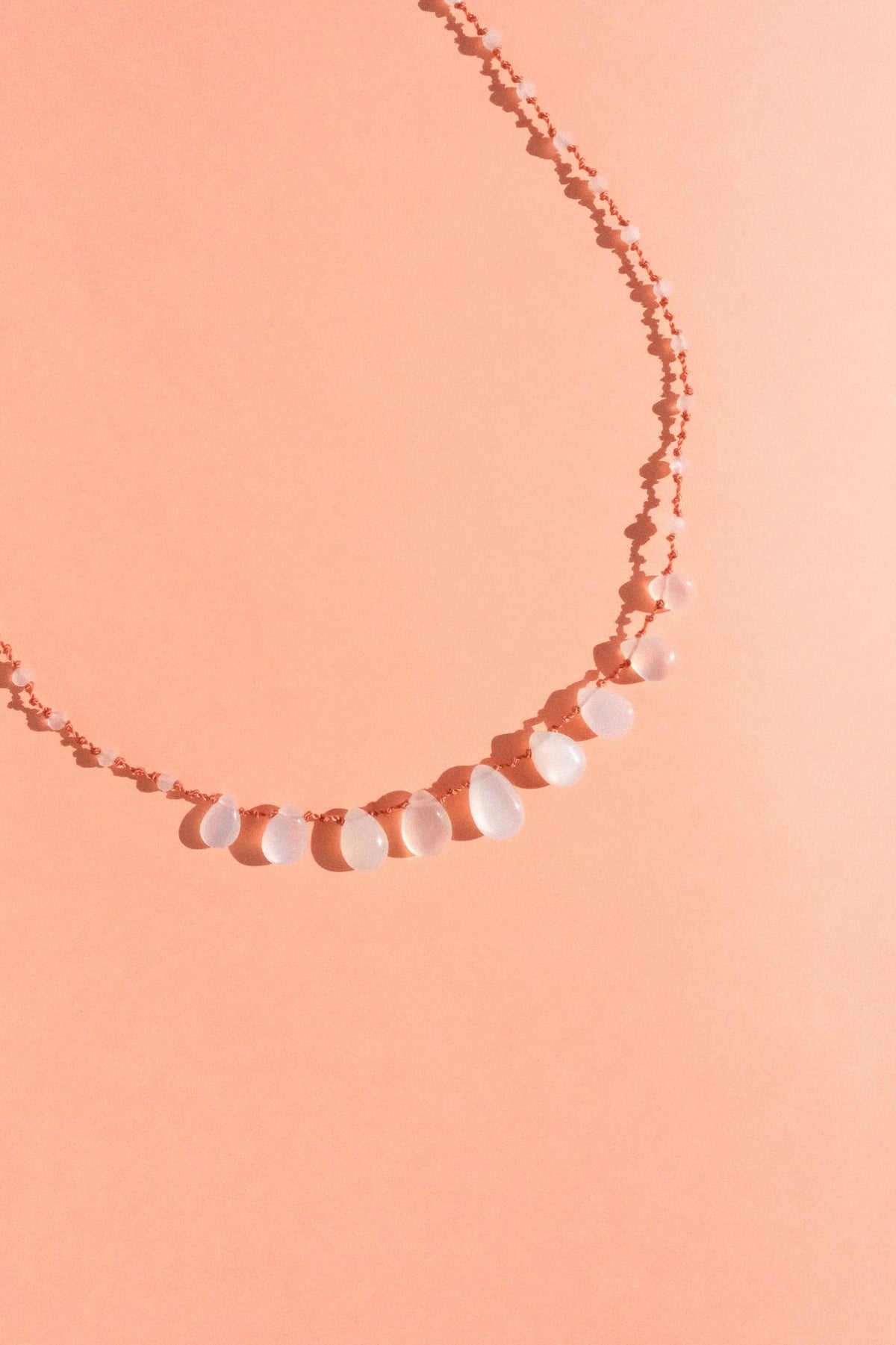 9-Drop Necklace in smooth moonstone, another view — IVARENE Paris