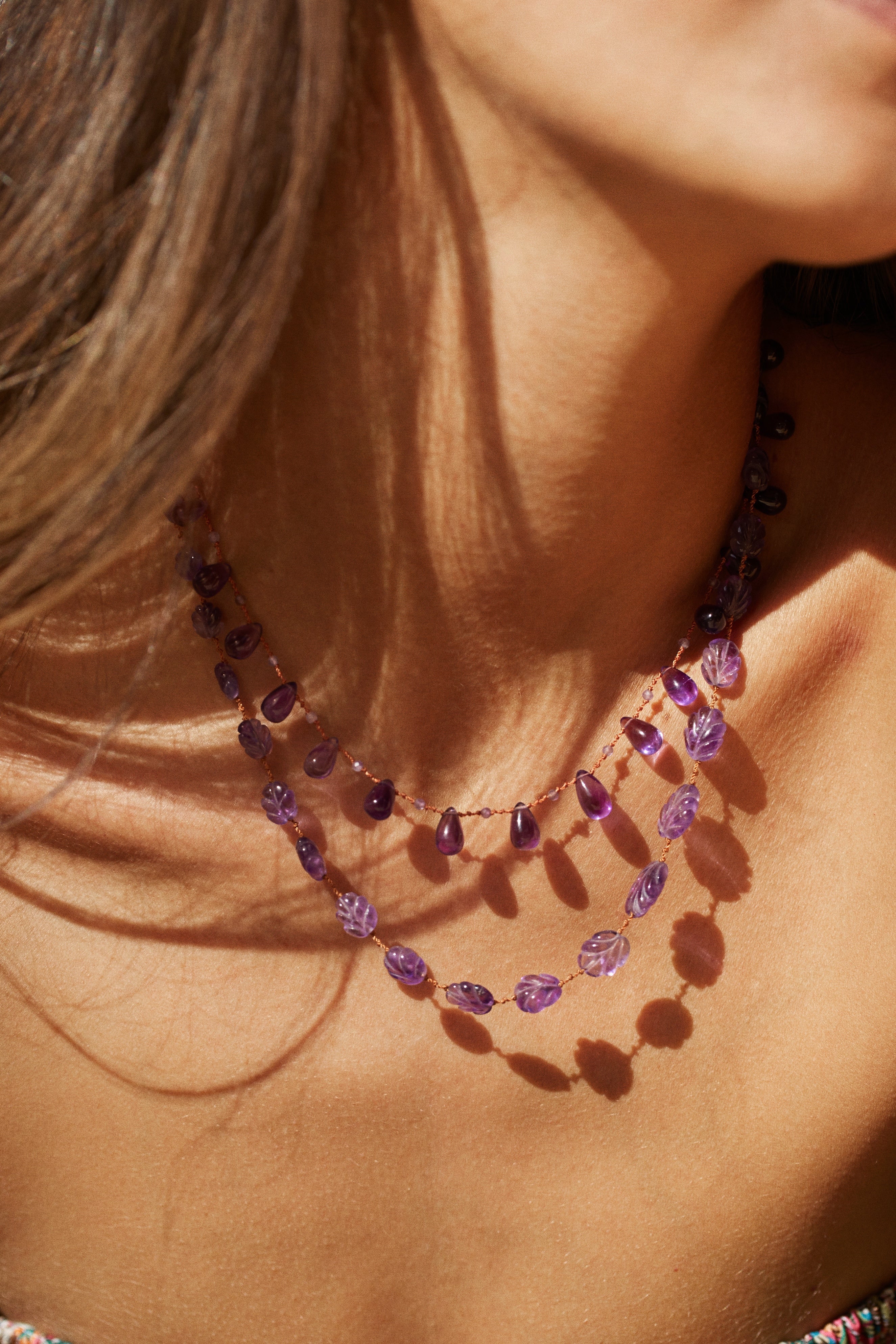 Collier 'Niilo' Drops & Beads en améthyste – bijou artisanal