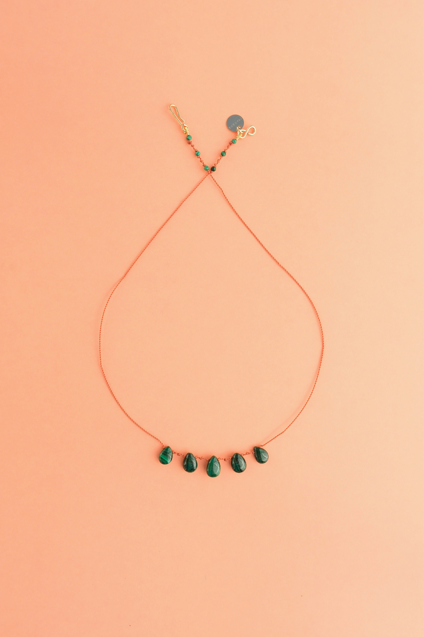 5-Drop Necklace in malachite on a cord — IVARENE Paris