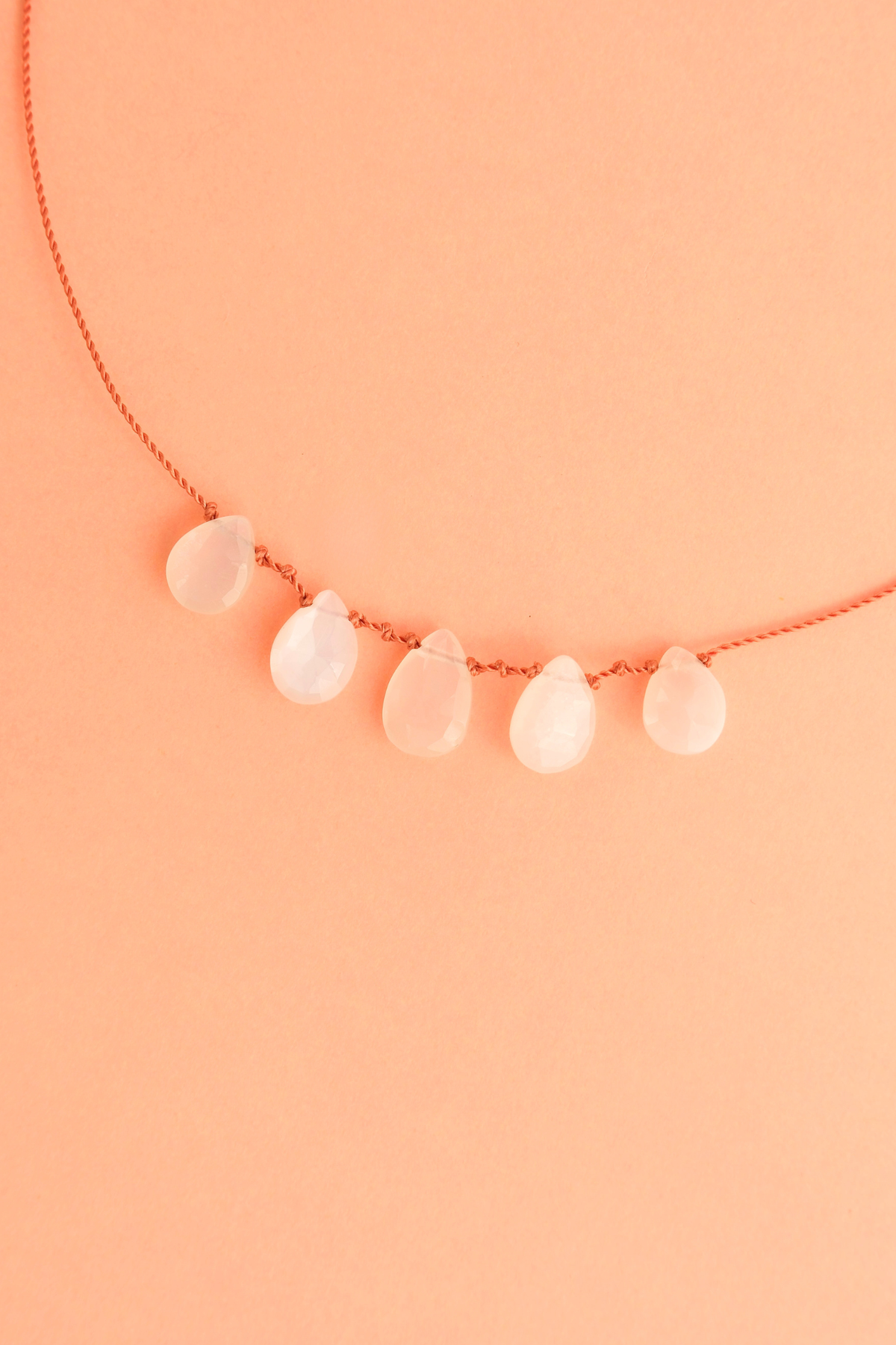 5-Drop Necklace in faceted moonstone, another view — IVARENE Paris