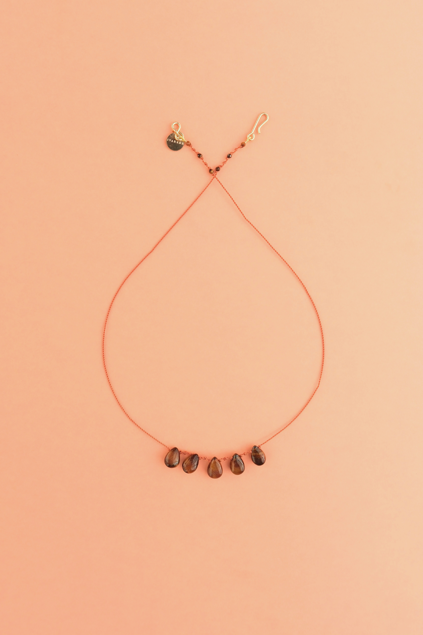 5-Drop Necklace in tiger's eye on a cord — IVARENE Paris