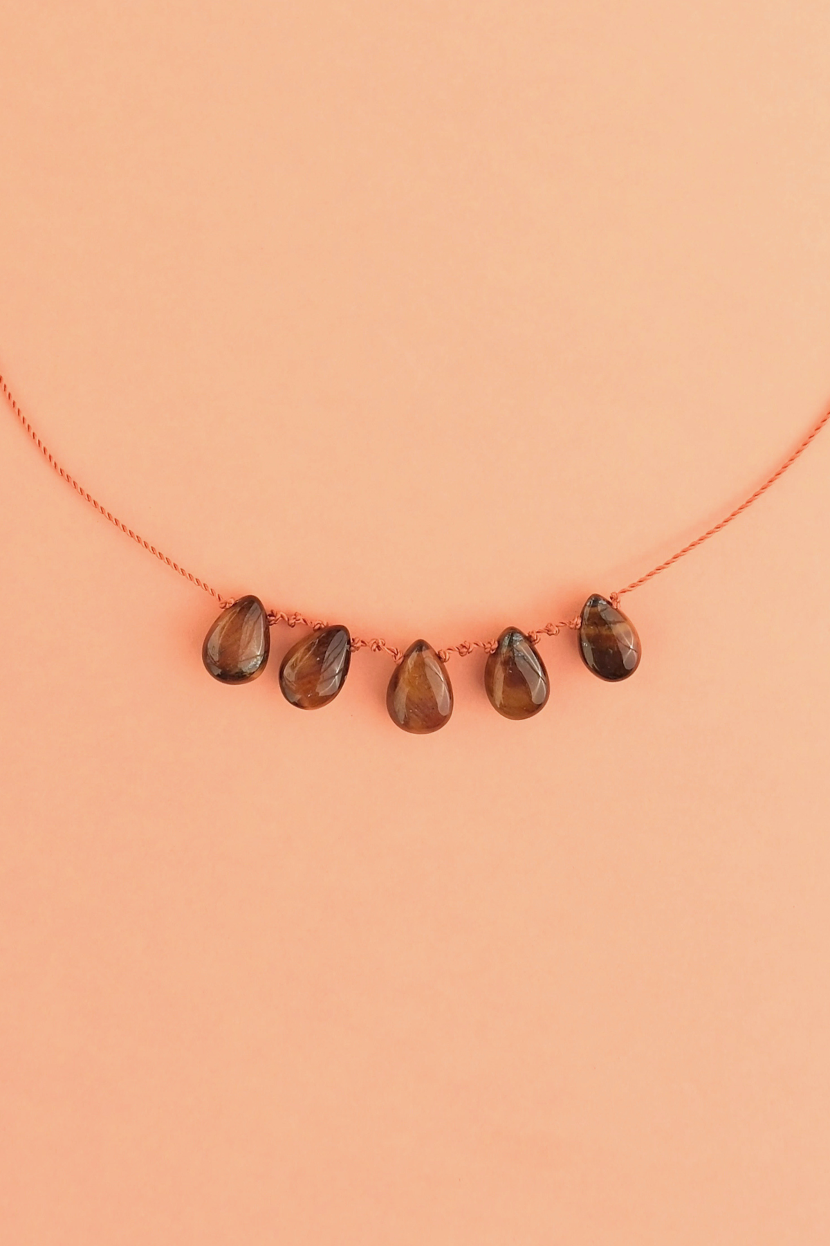 5-Drop Necklace in tiger's eye, another view — IVARENE Paris