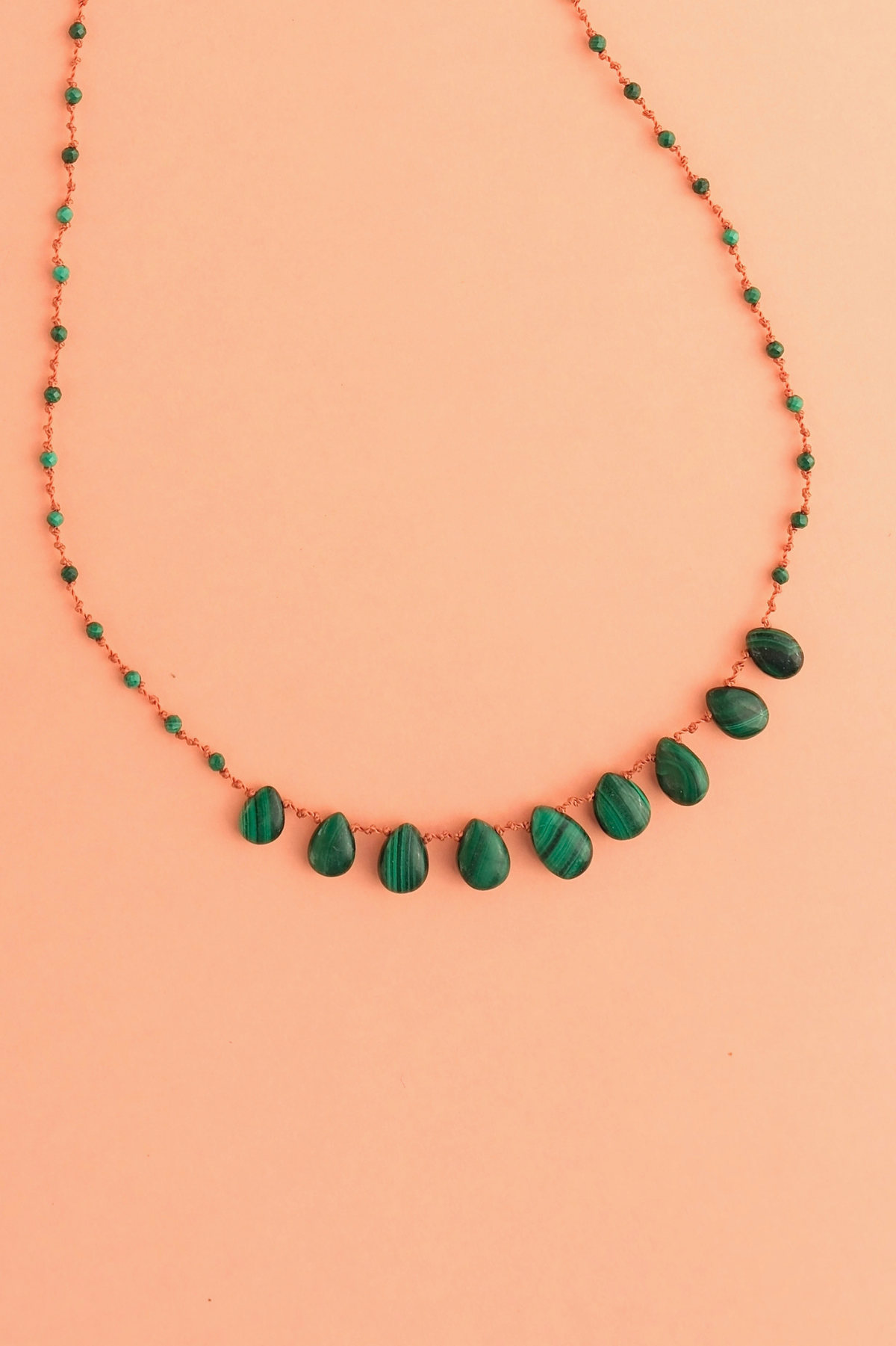9-Drop Necklace in malachite, another view — IVARENE Paris