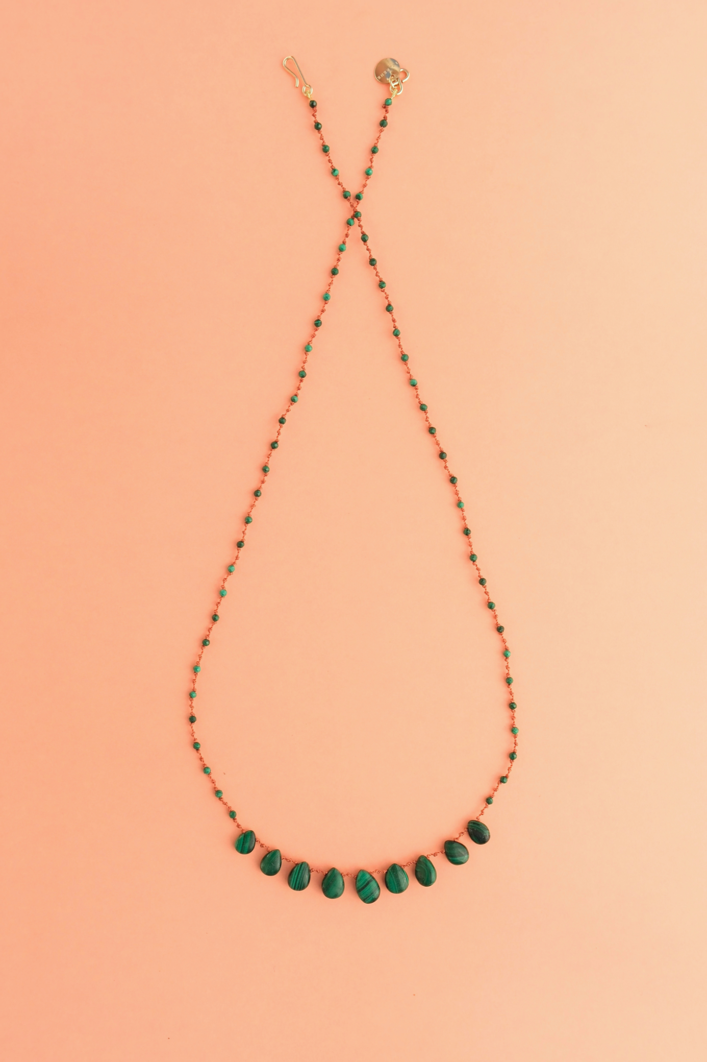 9-Drop Necklace in malachite on a cord — IVARENE Paris